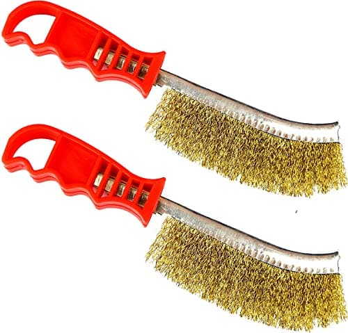 Image of Wire Brush Set of 2, Long Handled Brass Coated Wire Brush for Rust Remover and Paint Cleaning, General Purpose Steel Brush