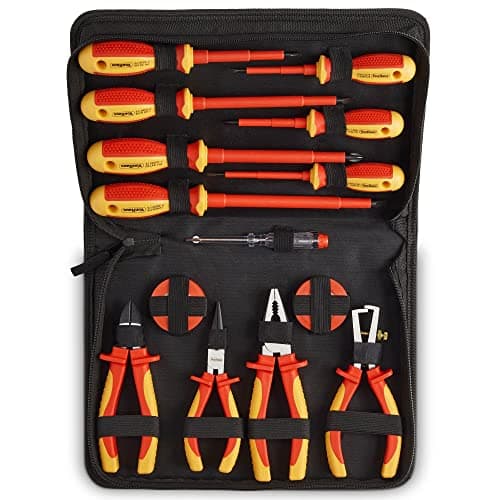 Image of VonHaus Electrician Screwdriver and Pliers Tool Set - Insulated Screwdriver Set for Safe Electrical Work - 1000V VDE Tested - Includes Voltage Tester, Wire Stripper, Tape - Electricians Tools