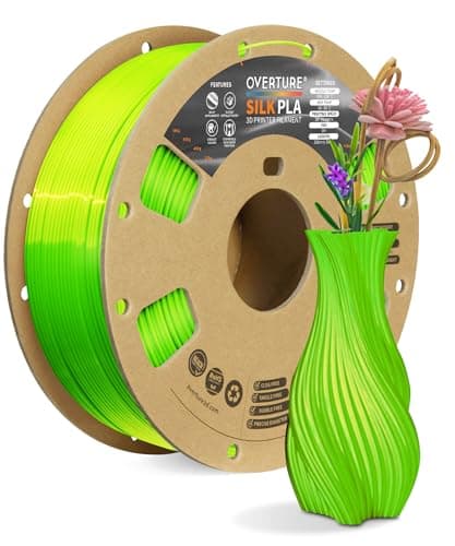 Image of OVERTURE Silk PLA Filament 1.75mm 1kg, Shiny Silk Neon Green PLA 3D Printer Filament 1kg (2.2 lbs) Cardboard Spool-Neatly Wound, Dimensional Accuracy +/- 0.02mm, Fit Most FDM Printers
