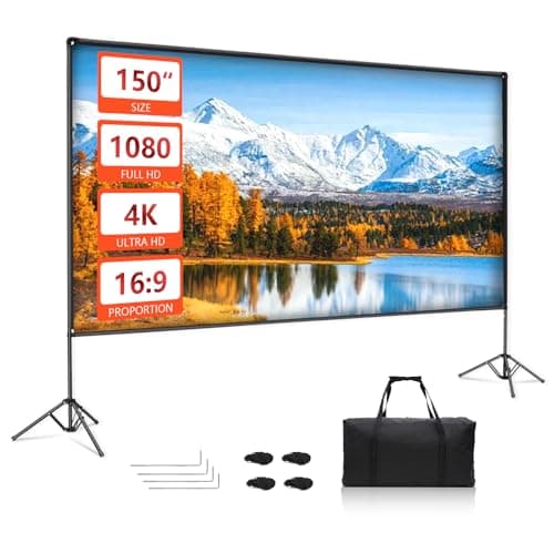 Image of EMART Outdoor Projector Screen with Stand, 150 Inch Portable Indoor 16:9 4K HD Rear Front Movie Screens & Foldable Tripod with Carry Bag for Theater Home Backyard Movies