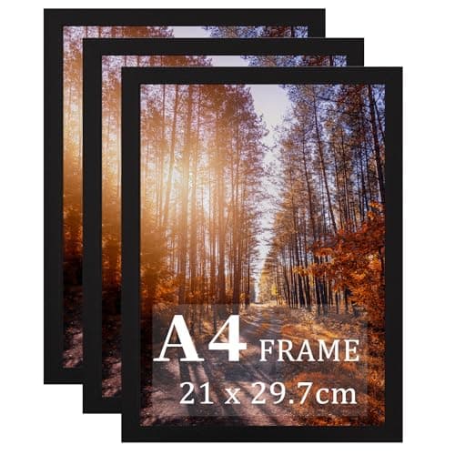Image of A4 Picture Frame, Black Wooden Photo Framewith Mount, Set of 3, A4 Picture Frame, A4 Poster Frame, certificate frame, Freestanding and Wall Mountable