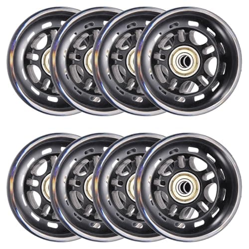 Image of YELARXI Inline Skate Wheels with Bearings, Outdoor & Indoor Roller Skate Wheel Inline Skate Replacement (72mm, 8Pack, Black Transparent) for Scooter