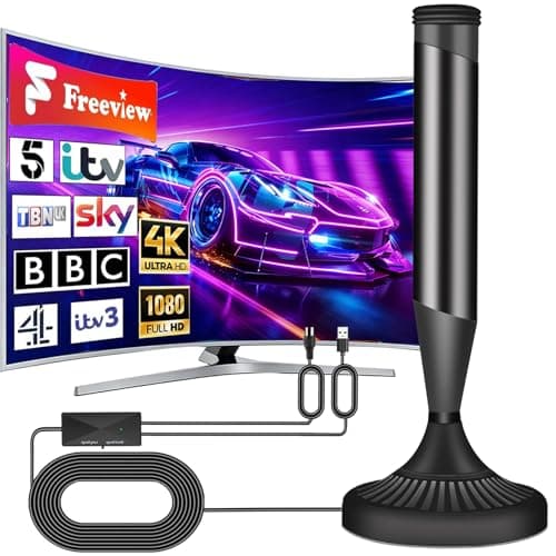 Image of CSUXYD Indoor TV Aerial, Indoor Aerial for Smart Tv with 360° Long Range Reception, Strong Magnetic Base Digital Tv Aerial Indoor with Signal Booster Amplifier, Suit for All TVs(Black-0410)