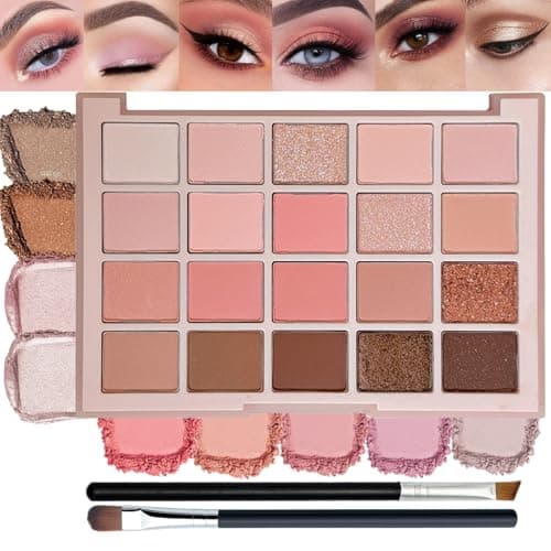 Image of 20-Color Nude Eyeshadow Palette with Matte Shimmer Glitter Finishes - Highly Pigmented Waterproof Long-Lasting Blendable Creamy Powder Eye Shadow with Brush for Women and Beginners