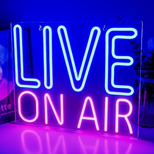 Image of Looklight Live On Air Neon Sign Blue Pink Letters Led Neon Light On Air Sign Neon Word Sign Led Wall Art for Studio Bedroom Game Room Party Streaming Bar Club Decoration with USB Power