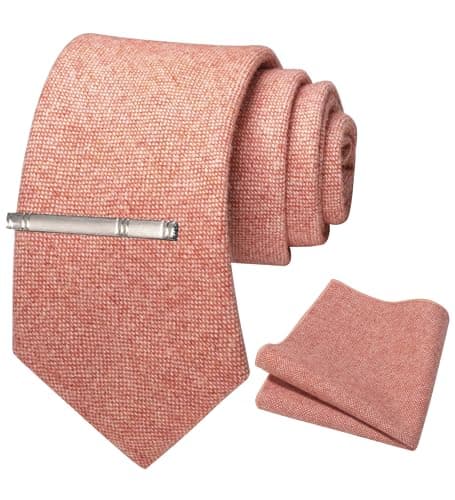 Image of RBOCOTT Peach Wool Tie and Pocket Square, Tie Clip Set for Men (b)