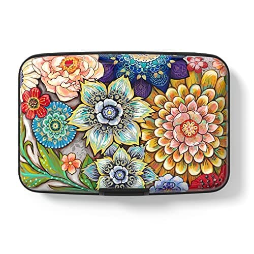 Image of Hsxnam Credit Card Holder Wallet, RFID Blocking Credit Card Case Aluminum Metal Cute Business Card Holder Pocket ID Case for Women Men, Mandala Flower
