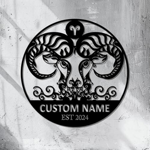 Image of Personalized Name Signs Of The Zodiac Metal Wall Decor,Personalized Pisces Zodiac Name Sign Decoration For Room,Horoscope Home Decor,Star signs,Black Metal Wall Art Decor (ARIES)