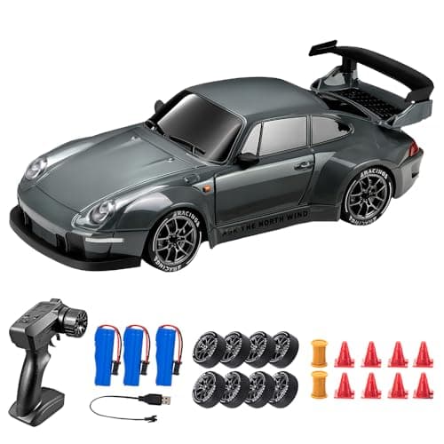 Image of Vmxlso RC Drift Car, 1:24 Remote Control Car, 2.4GHz, 20km/h High Speed 4WD, with LED Lights, 2 Speed Modes, Racing and Drifting Tires, 3 Batteries, Mini RC Drift car Toy Gifts