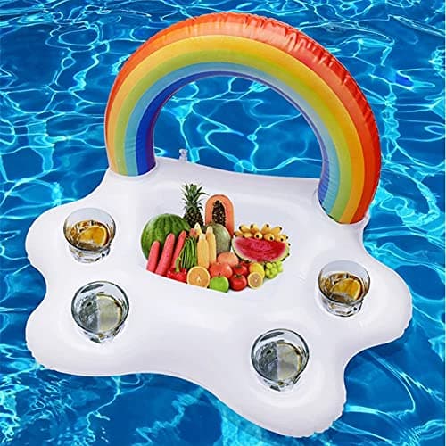 Image of Morofme Rainbow Cloud Inflatable Drink Holder, Floating Beverage Salad Fruit Serving Bar Table Bar Pool Float Party, Pool Cooler Drink Float, Summer Beach Cup Bottle Holder Water Fun Decor Pool Toys
