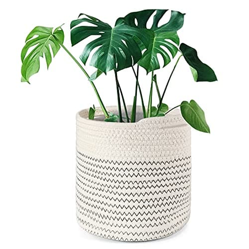 Image of tenn well 20cm Plant Pot with Liner, Cotton Indoor Planter Woven Storage Basket for Indoor Plants Flower Pot and Home Decoration (Black and White)