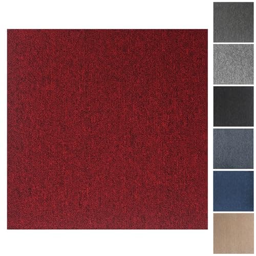 Image of Carpet Tiles, 20pcs Carpet Tiles 50x50 for for Commercial Retail, Office, Home, Kitchen, Bedroom, Living Room, Bathroom (Red)