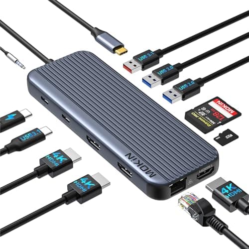 Image of USB C Docking Station 3 HDMI, 12 in 1 Triple Monitor Display, Laptop Docking Station Dual Monitor Laptop Dock 3 HDMI Adapter with USB A/C 3.1, 100W PD, Ethernet, Audio, SD/microSD for Dell HP ASUS