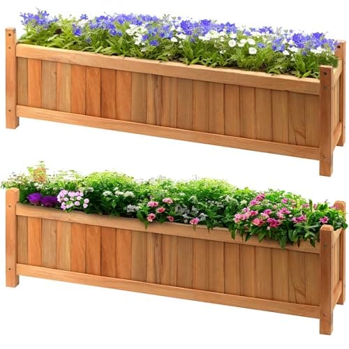 Image of GEEZY 2x Wooden Rectangular Garden Planters & Flower Pots - Classic Large Raised Bed Baskets - Easy Assembly & Durable Wood Construction - Perfect for Patio, Balcony, or Backyard Gardening