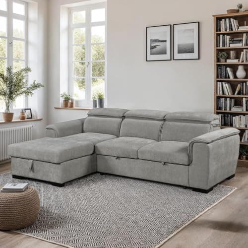 Image of More4Homes TIVOLI FABRIC PULL OUT 3 SEATER CORNER SOFA BED (Grey)