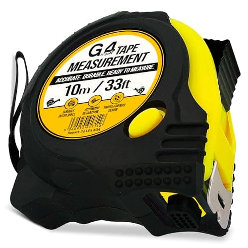 Image of G4GADGET 10 Meter Tape Measure – Heavy Duty Retractable Griplock Design, 3 Lock Buttons, 25mm Wide Blade, Metric & Imperial Units, Shockproof Rubber Case, Pro Measuring Tool (Black Yellow)