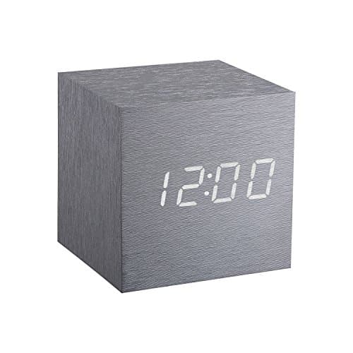 Image of Gingko Cube LED Click Clock Alarm Clock With Sound Activation (Time, Date & Temperature), Aluminiun/White LED