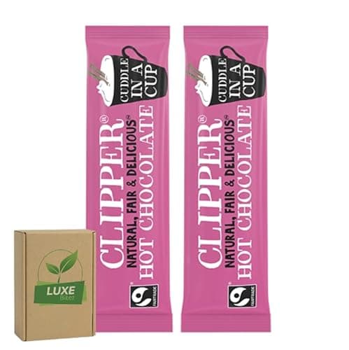 Image of Clipper Fairtrade Hot Chocolate Sachets – Instant Single Serve Portions, Smooth & Creamy, Just Add Hot Water – Ideal for Home, Office, Catering - Pack of 10