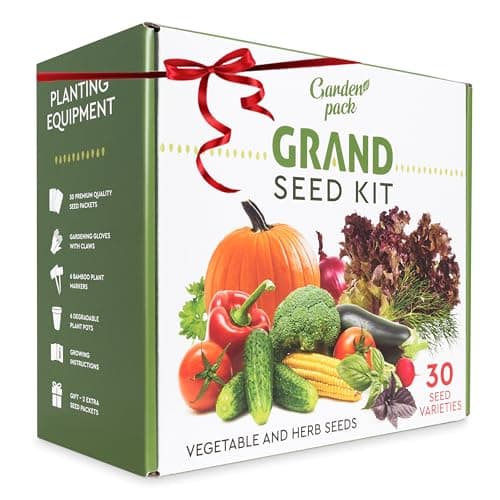Image of Grand Seed Growing Kit - 30 Vegetable Seeds Varieties - Gloves with Claws, 6 Biodegradable Peat Pots, 6 Bamboo Plant Markers - Grow Your Own Indoor Garden - Ideal Gardening Gift