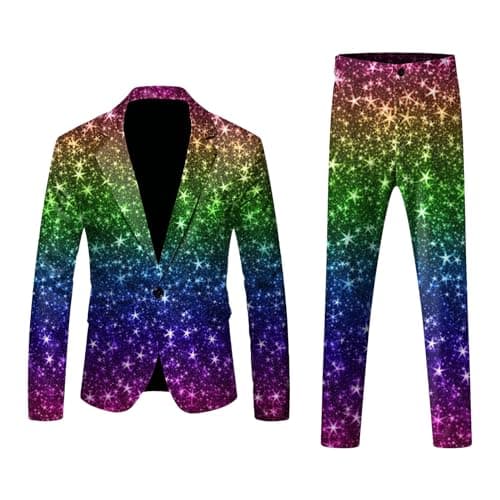 Image of RUMAOZIA Rainbow Suits 2-Piece Men's Suit Jacket and Suit Trousers Neon Coloured Blazer Trousers Suits Slim Fit Men's Suit Two Piece Party Men's Suits Carnival Costume Rainbow Funky Suits Suit, Z03