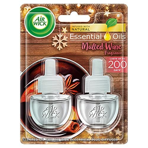 Image of Air Wick Plug in Diffuser Twin Refill, Mulled Wine, Pack 2 x 19ml, Long Lasting Fragrance, Lasts up to 200 days, Plug in Air freshener