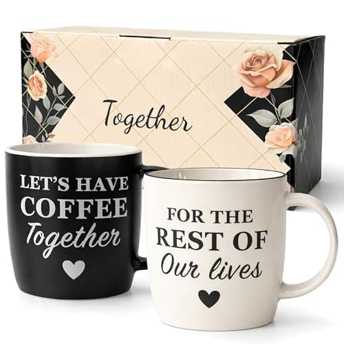Image of Triple Gifffted Let's Have Coffee Together Coffee Mug Set, Engagement Wedding Gifts for Couple, Bride and Groom Newlywed Bridal Shower, His Hers, Mr and Mrs, Christmas Day, Valentines, Ceramic 13Oz