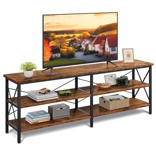 Image of WLIVE TV Unit, TV Cabinet for TV up to 70 Inch, 160cm TV Cabinet Table with 3-Tier Storage Shelves, Wooden TV console for Living Room, Farmhouse Industrial TV Console for Bedroom, Rustic Brown
