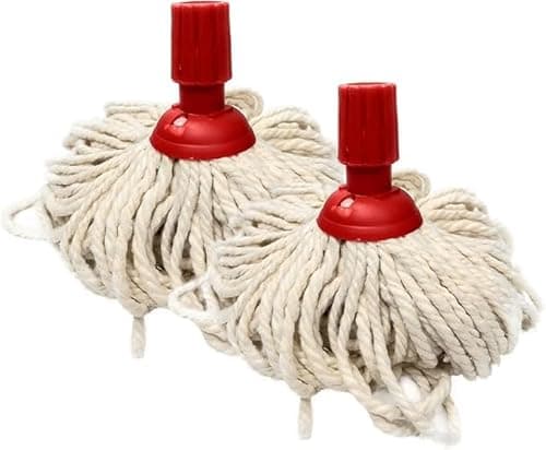 Image of SK COOKWARE – Mop Head Replacement - Pack of 2 Red Push In - Traditional Cotton Yarn String Mop, Universal Fitting Socket Mop Heads, Wet and Dry Floor Cleaner Mop
