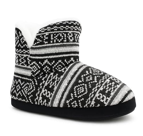 Image of IMTY Womens Ankle Boot Slippers Knitted Fair Isle Warm Faux Fur Lined Slip On Cosy Lightweight Snuggle Booties (Navy Red, 5, UK Footwear Size System, Adult, Women, Numeric, Medium, 5)