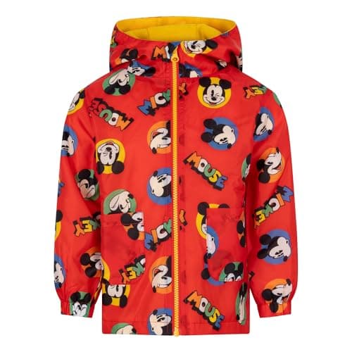 Image of Disney Mickey Mouse Raincoat with Hood, Insulated fleece lined Jacket, Mickey Mouse, 3-4 Years: 104cm, Red