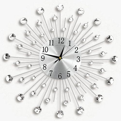Image of Holdfiturn Crystal Diamond Wall Clocks Modern Wall Clock Flower Wall Clock Silent Metal Clock 50cm for Living Room Bedroom Home Wall Art Decoration