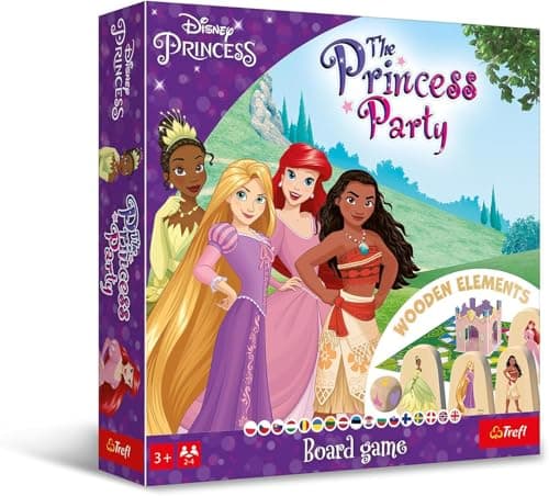 Image of Trefl The Princess Party, Disney Princess Family Board Game, Wooden Toy Figures and Dice, Bring the Princesses to the Castle, A Game for the Youngest with Fairy Tale Figures, for Children from 3 Years