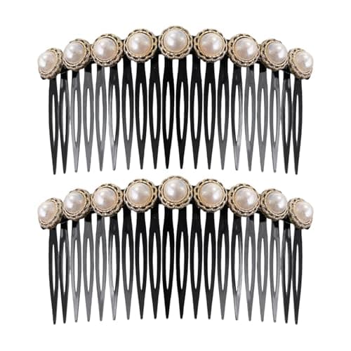 Image of Hair Comb Pack of 2 Pearl Beads Side Hair Twist Comb French Twist Clips with Teeth for Fine Accessories for Women Girls