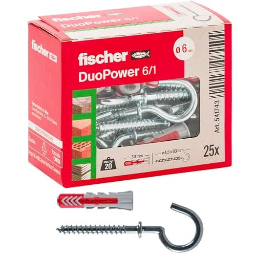 Image of Fischer 541743 Dowels with Occhiolo Open Duopower Grey/Red 6 x 30 mm Set of 25