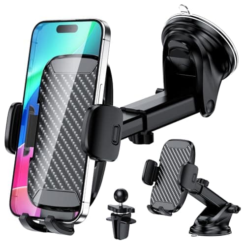 Image of Vexloria Car Phone Holder, [Ultra Powerful Suction] Car Phone Mount, Universal Phone Holder for Dashboard & Air Vent and Windshield Suitable for All Smartphones-Black