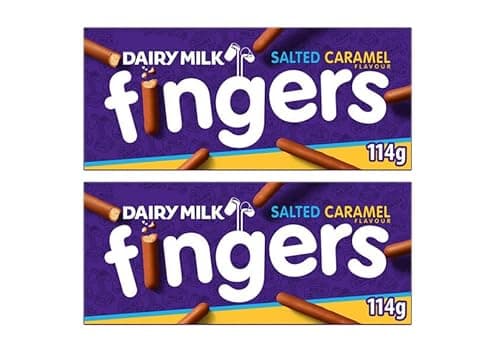 Image of Dairy Milk Fingers Salted Caramel Flavour Biscuits, 114g, Suitable for Vegetarians,Pack Of 2