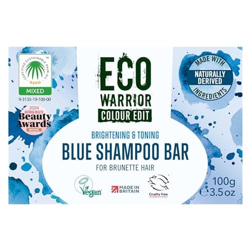 Image of Eco Warrior Blue Shampoo Bar for Brunette Hair, 100g | Vegan, Cruelty-Free, Natural, eco friendly| Free from SLS or Parabens | Brightening & Toning bar shampoo with Squalane, Shea Butter & Bergamot