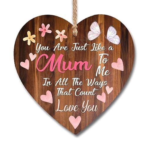 Image of Wooden Heart Plaque Sign You Are Just Like A Mum To Me Present For Step Mum Gift Hanging Plaques Signs Birthday Christmas Handmade Gift For Her H1047 (10cm x 10cm)