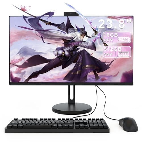 Image of SUKOTOP 23.8-inch All-in-One Desktop Computer – Core i5-7300HQ (Up to 3.5GHz), 16GB RAM, 512GB SSD, With Retractable Privacy Webcam, Wi-Fi 6, Bluetooth 5.3, HDMI, VGA, USB 3.0, RJ45, Keyboard & Mouse