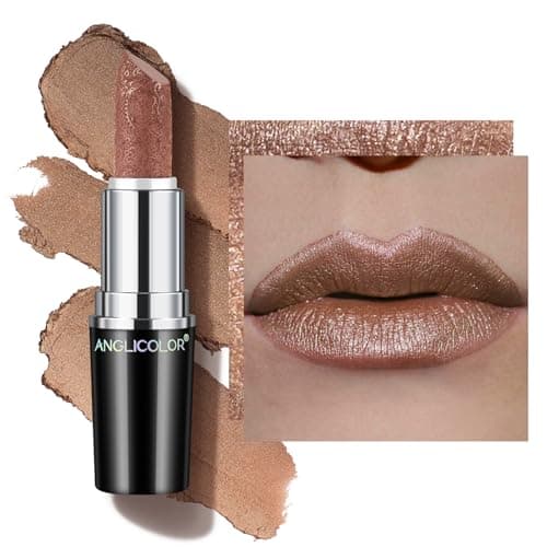 Image of Anglicolor Metallic Glitter Brown Lipstick,High Impact Shimmer Lipcolor,Long-Lasting Moisturising,Lightweight Hydrating Creamy Formula Smooth and Non-Sticky,Lipstick For Women(09 GUILTY PLEASURE, 4g)