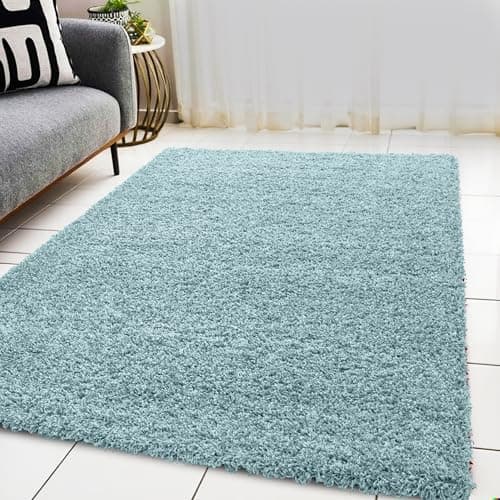 Image of BPIL Living Room Rugs – 5cm Extra Thick Shaggy Rug – Soft Plain Area Rug, Luxurious Modern Carpet for Hall, Bedroom, Kitchen (Duck Egg 120x170cm)