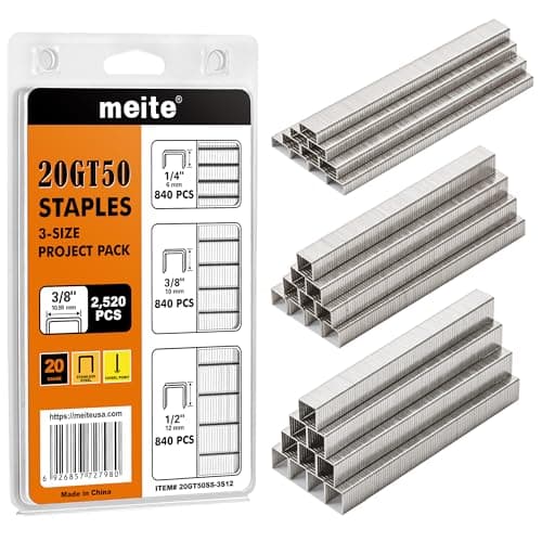 Image of meite T50 Stainless Steel Staples Marine, Type 140 6mm, 10mm and 12mm Leg Staples for Staple Gun, 2,520 Counts, 304 Stainless Steel, 20 Gauge 10.5 mm Crown Upholstery Staple for Marine Applications