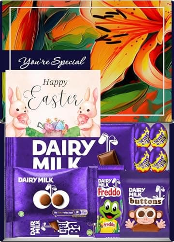 Image of Luxury Chocolate Hamper – Assorted Dairy Milk Selection – Gift for Easter – Premium Cocoa Treat Set (Dairy Milk Easter Kids - Floral)