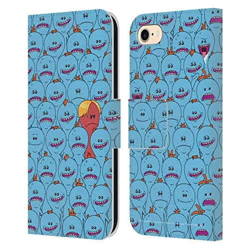 Image of Head Case Designs Officially Licensed Rick And Morty Mr. Meeseeks Pattern Season 4 Graphics Leather Wallet Case Compatible With Apple iPhone 7/8 / SE 2020 & 2022
