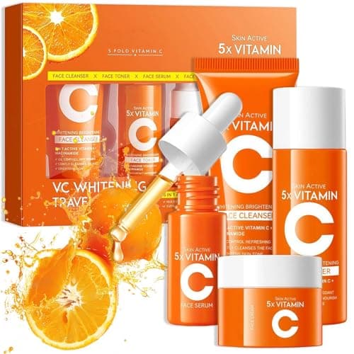 Image of Vitamin C Skincare Set,Skin Care Sets & Kits, Facial Kit With Cleanser, Toner, Serum & Face Cream, Gifts For Teenage Girls, Birthday, Travel Kit For All Skin Types, Womens Gifts, 4Pcs