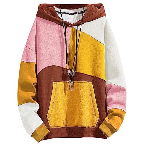Image of XIAOYAO Men's Fashion Hoodies Techwear Color Block Long Sleeve Sweatshirts Unisex Lightweight Colourful Hoodie Pullover