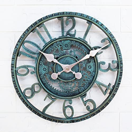 Image of Taodyans Outdoor Wall Clock 12 in Outside Waterproof Garden Clock Quartz Battery Operated Round Clocks Retro Home Kitchen Living Room Decor Clocks -Not Silent (Turquoise)