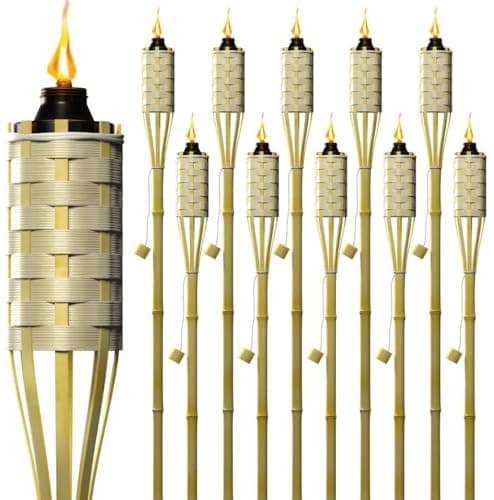 Image of Matney Bamboo Torches for Outside Mosquitos Repellent - 5 Ft. Tall - (12 Pack) - Decorative Garden & Backyard Lights - Mosquito Torches Outdoor - Oil Lamp for Citronella - Flame Lasts Over 8 Hours