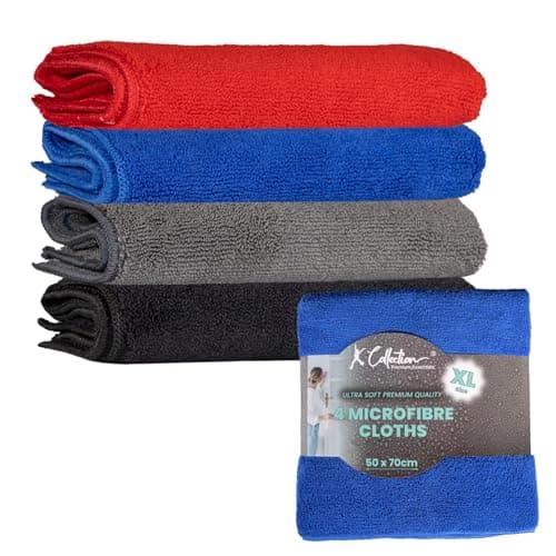 Image of Premium Microfibre Cleaning Cloth –- Multifunctional Heavyweight (400gsm) Reusable – XL (40x40cm) and Jumbo (50x70cm) Size - Lint Streak Free Washable Duster for Professional and Home, Office & Garage