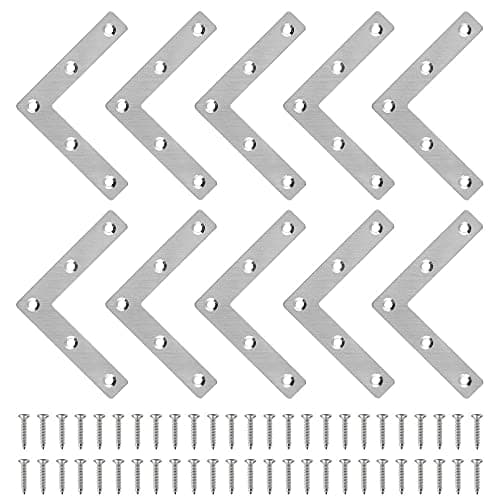 Image of SNAGAROG 10Pcs Heavy Duty L Shaped Plate Bracket Flat Corner Braces Stainless Steel Plates Angle Brackets Corner Brackets Flat Plate Fastener with Screws for Furniture Desk Table Shelf Repair, 80*80mm